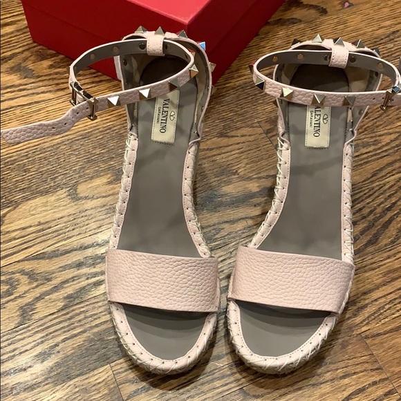 Valentino rockstud pink leather wedge espadrilles - Picture 8 of 10